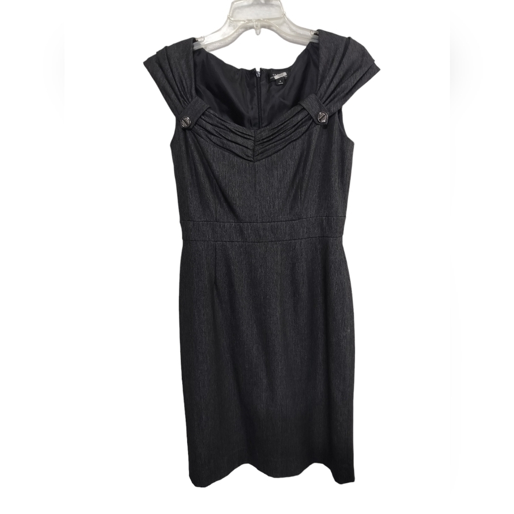 2125)Tahari Arthur Levine Dark Grey Sleeveless Belted detail Sheath Dress Size 4